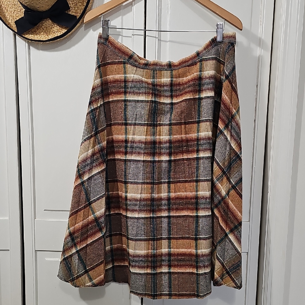 Source Unknown Multicolor Plaid Midi Skirt